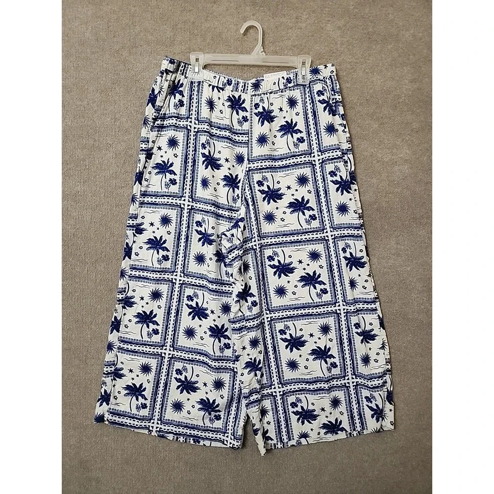 Sonoma Linen Blend Wide Leg Cropped Pants Womens XL Blue Beach Vacation NEW - Picture 2 of 8